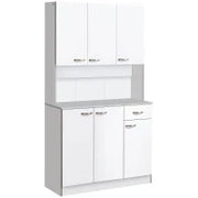 Credenza Cucina Moderna con Cassetto e Armadietti, in Legno, 101x39x180 cm, Bianco e Grigio