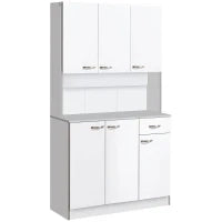 Credenza Cucina Moderna con Cassetto e Armadietti, in Legno, 101x39x180 cm, Bianco e Grigio