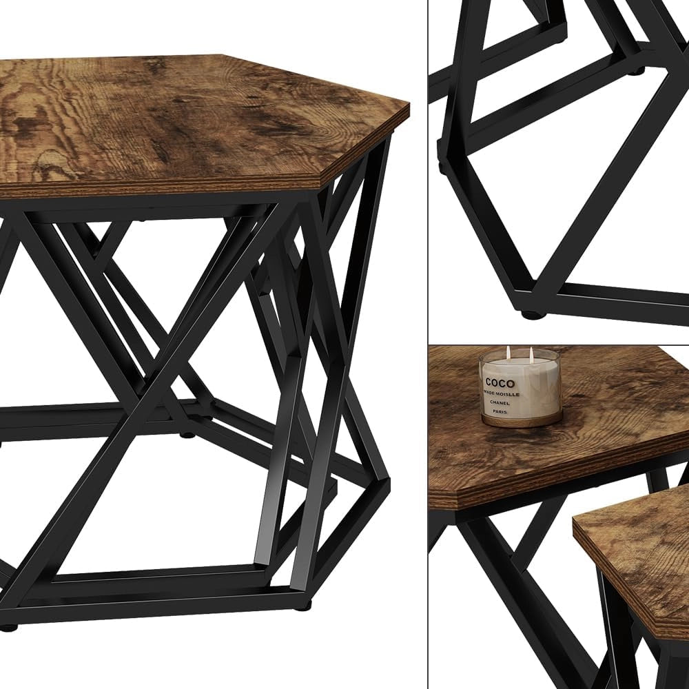 Set di tavolini Fyrk, Rovere rustico, 57 x 57 cm 2 parti, pieghevole salvaspazio e combinabile in modo versatile