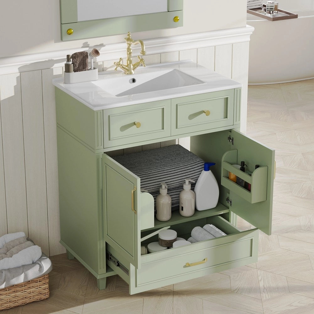 Mobile Sottolavabo con Lavabo in Ceramica ¨C Xylo ¨C Verde, 81x45.5x86.5 cm, Cassetto Soft-Close