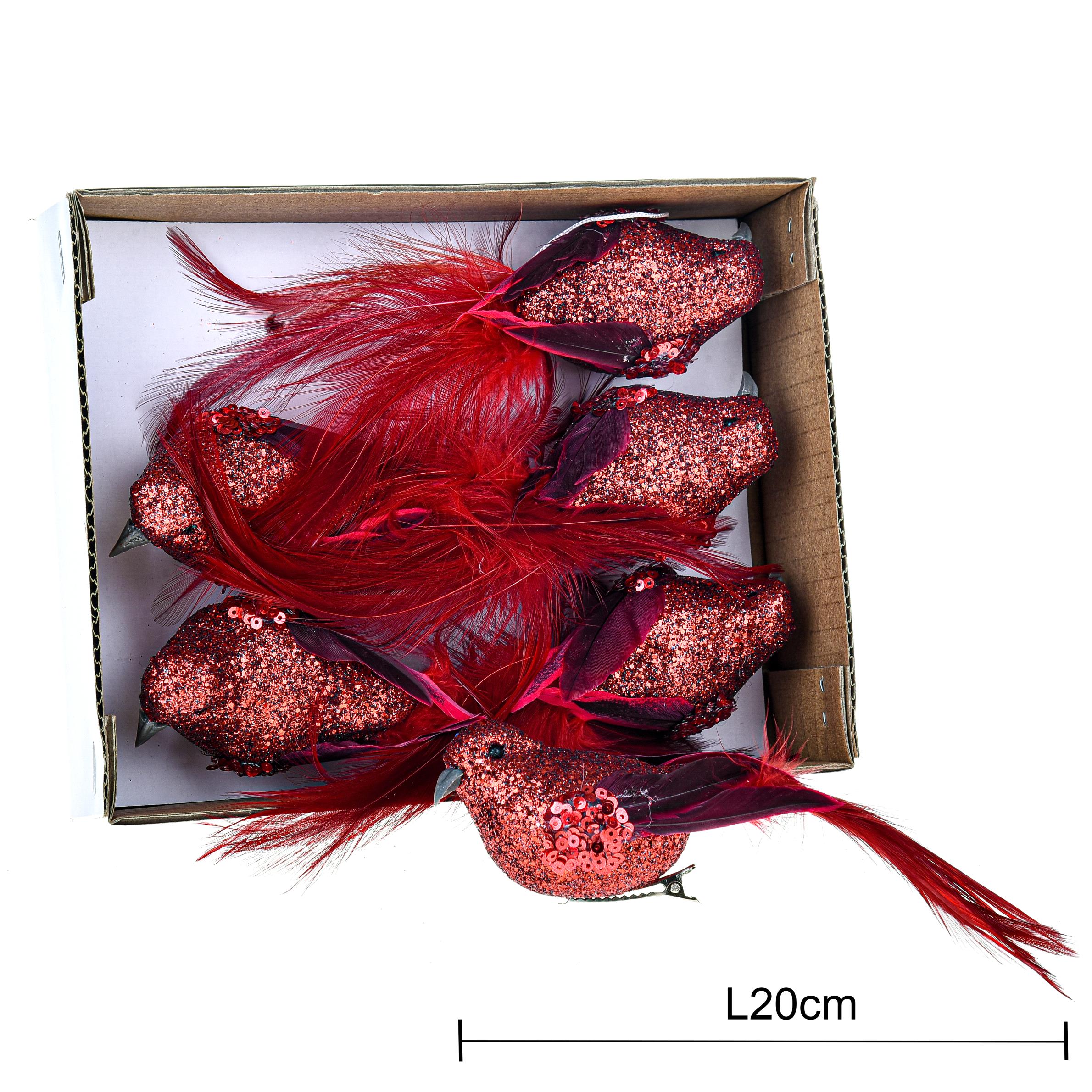Set 6 Uccellini con Clip H20 cm Rosso