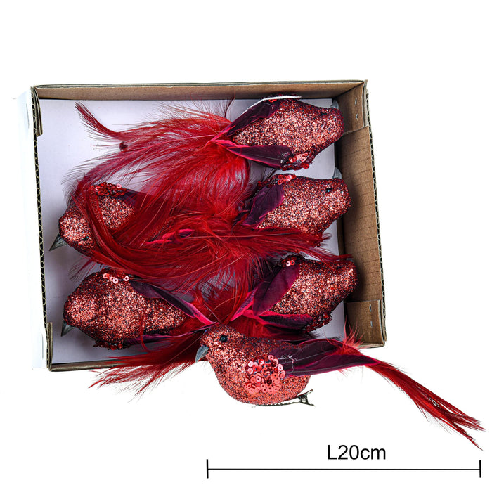 Set 6 Uccellini con Clip H20 cm Rosso