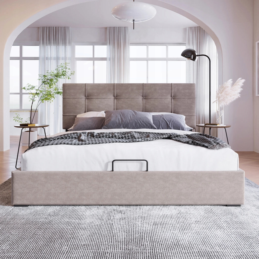 Letto singolo 90x200 - Xylo - Idraulico con contenitore, grigio chiaro