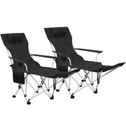 Set 2 Sedie Pieghevoli 82x50-100x88 cm con Poggiapiedi e Portabicchieri Nero