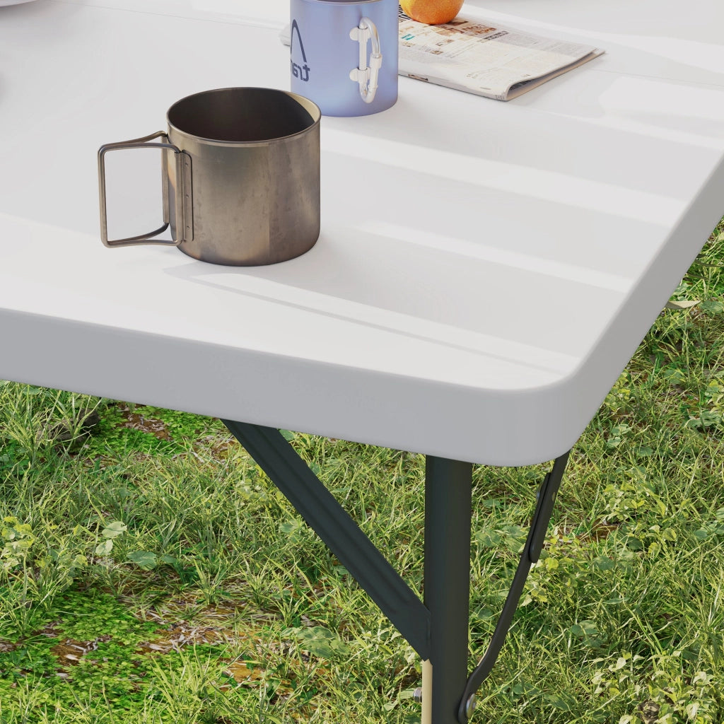 Tavolo da Campeggio 86x86x74 cm Pieghevole con 2 Altezze Regolabili in HDPE e Metallo Bianco
