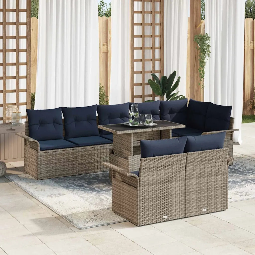Set Divano da Giardino con cuscino 9 pcs Grigio Poly Rattan