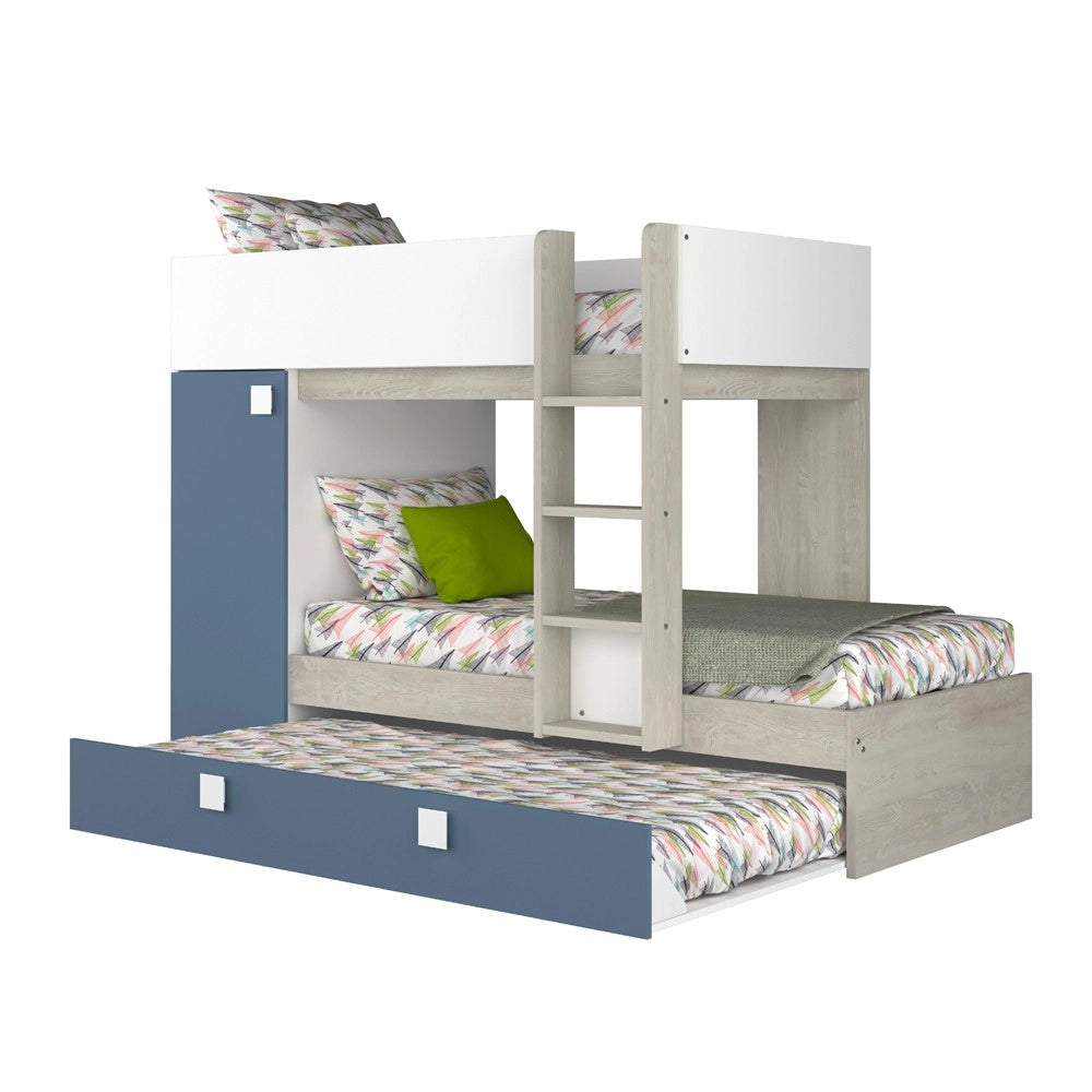 Letto a castello bianco consumato e azzurro con letto estraibile