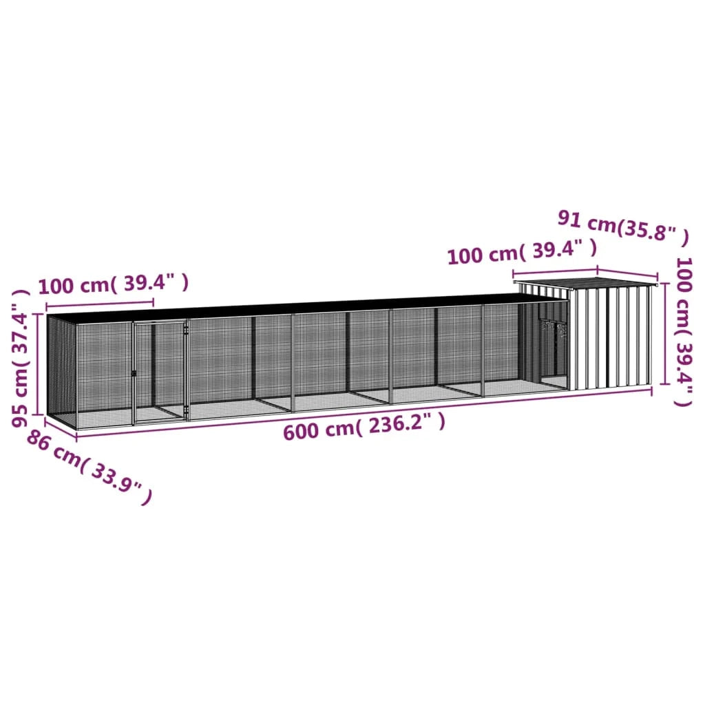 Recinto per pollaio in acciaio zincato antracite 600 x 91 x 100 cm 02_0043930