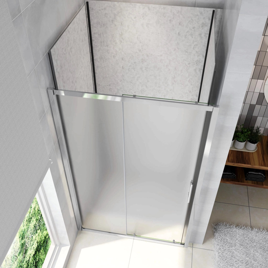 130x185 cm Porta Doccia Per Nicchia Anta Scorrevole Ingresso Laterale In Vetro Temperato 5mm Satinato Opaco