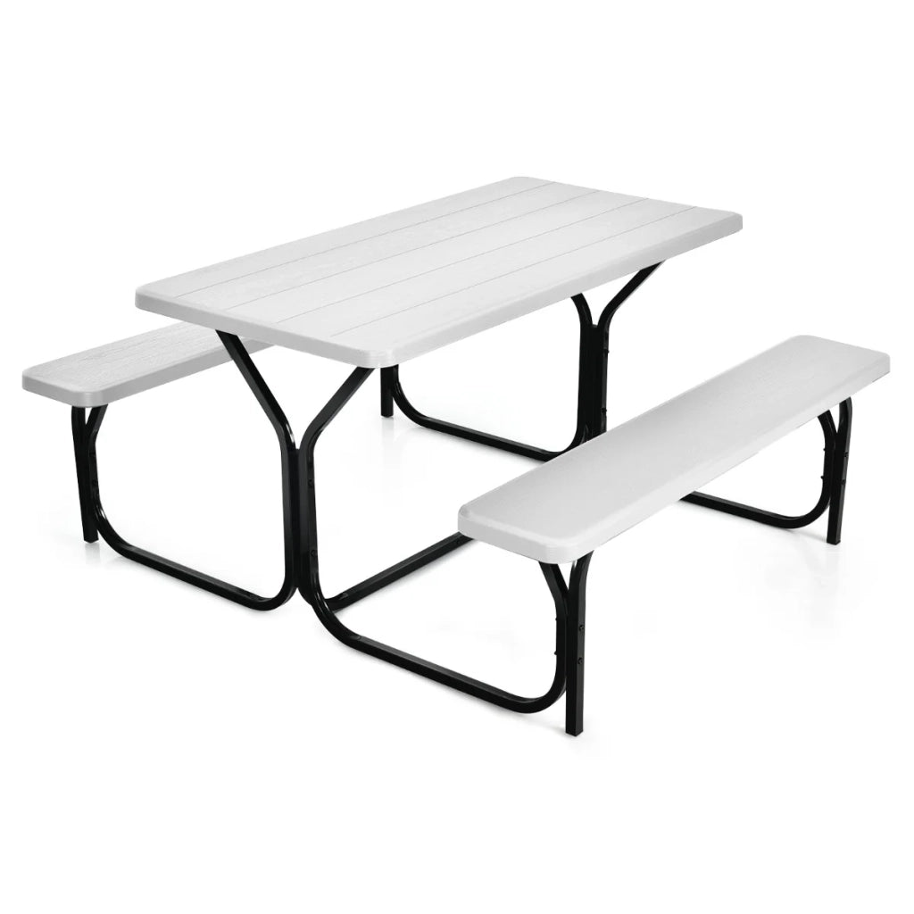 Tavolo da giardino con panche per 4-6 persone 137 x 150 x 71 cm per uso esterno e facile manutenzione stile minimalista HDPE bianco 20_0018815