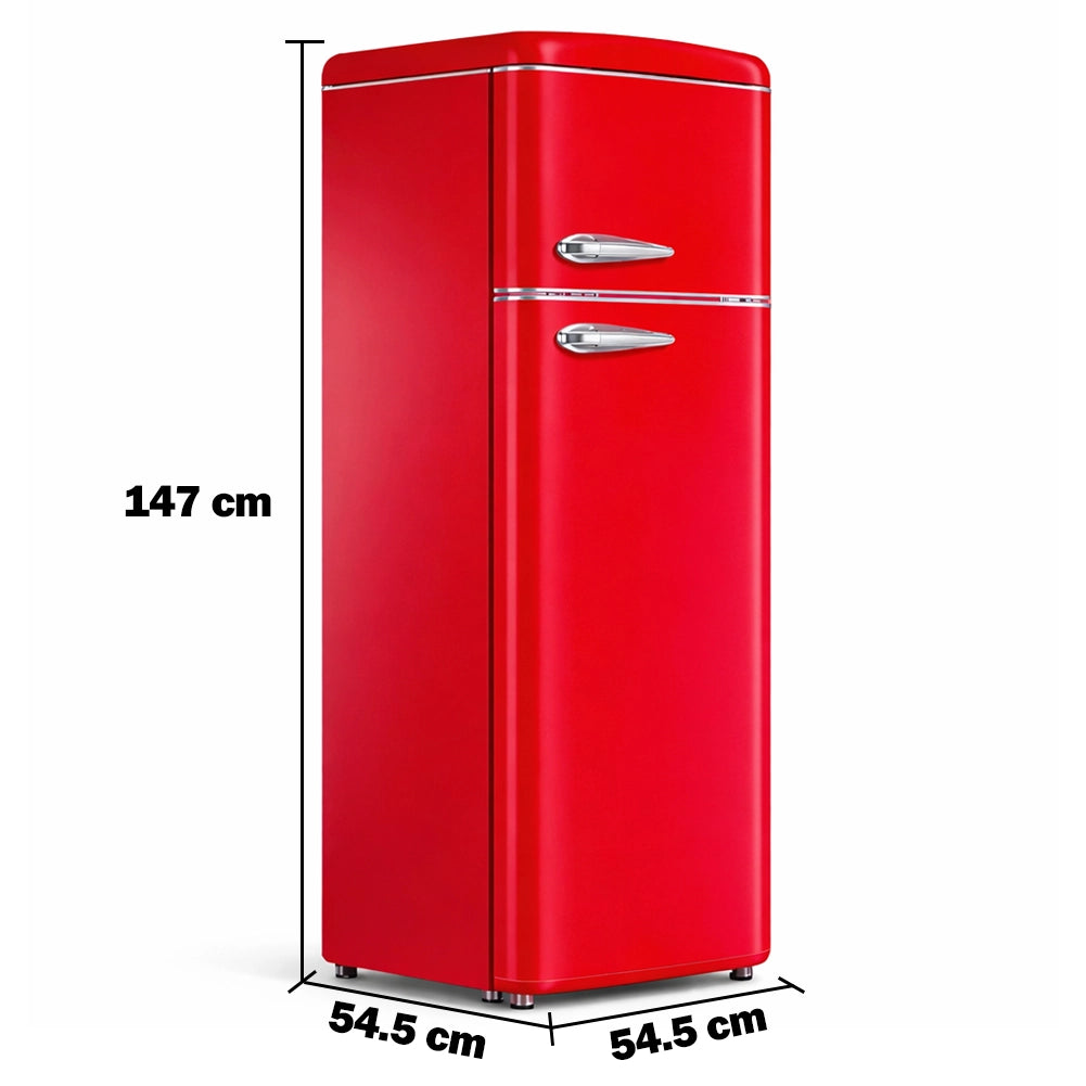 Frigorifero 240L Doppia Porta Design Anni 50 Frigo Rosso Salvaspazio 54.5x147cm
