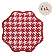 Serce, Tovaglietta Americana set da 6, Bordo Ondulato, Fantasia Pied de Poule Made in Italy, 40x40 cm Rosso