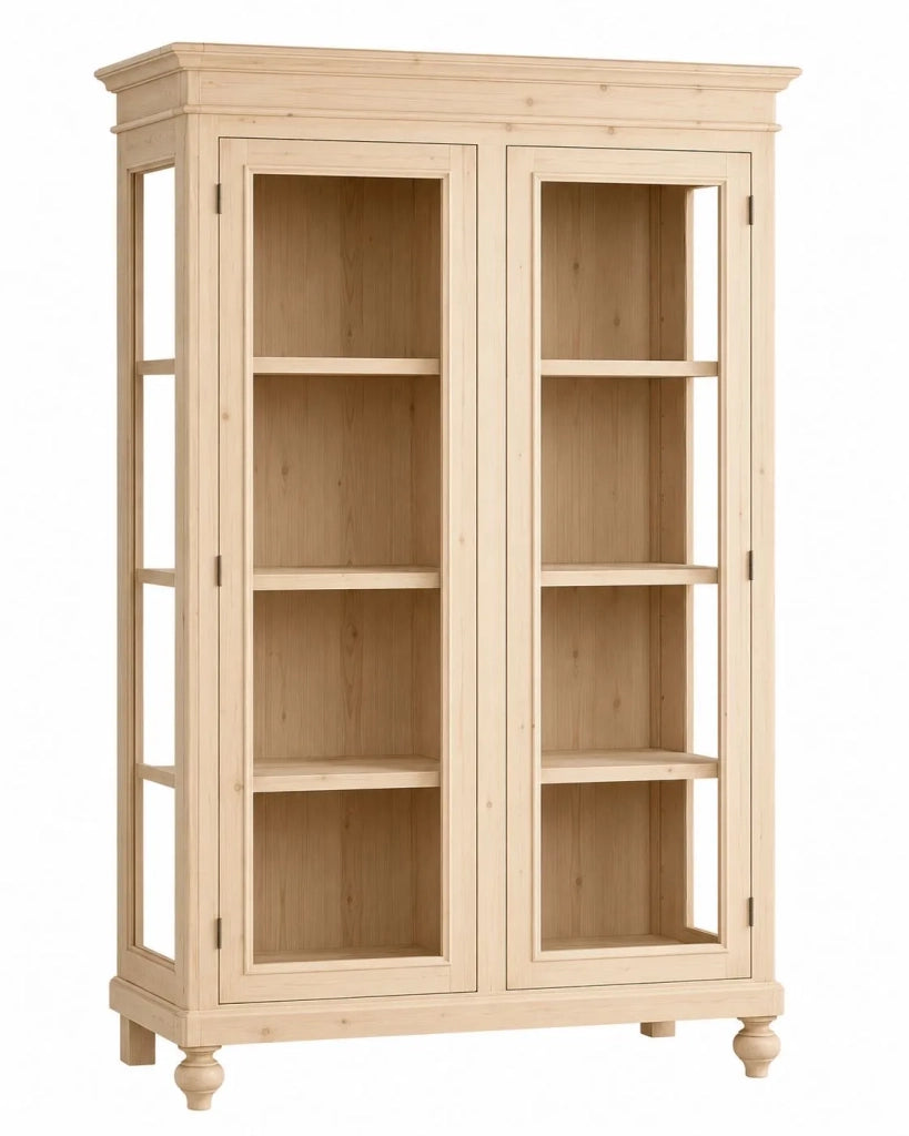 Vetrina classica 2 porte in legno grezzo l.111 p.42 h.192 (1511) - Mobili 2G