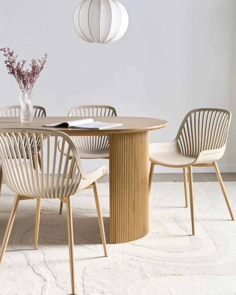 Sedia da pranzo robusta Materiale sintetico Legno poliestere Gambe in ferro Beige sala da pranzo