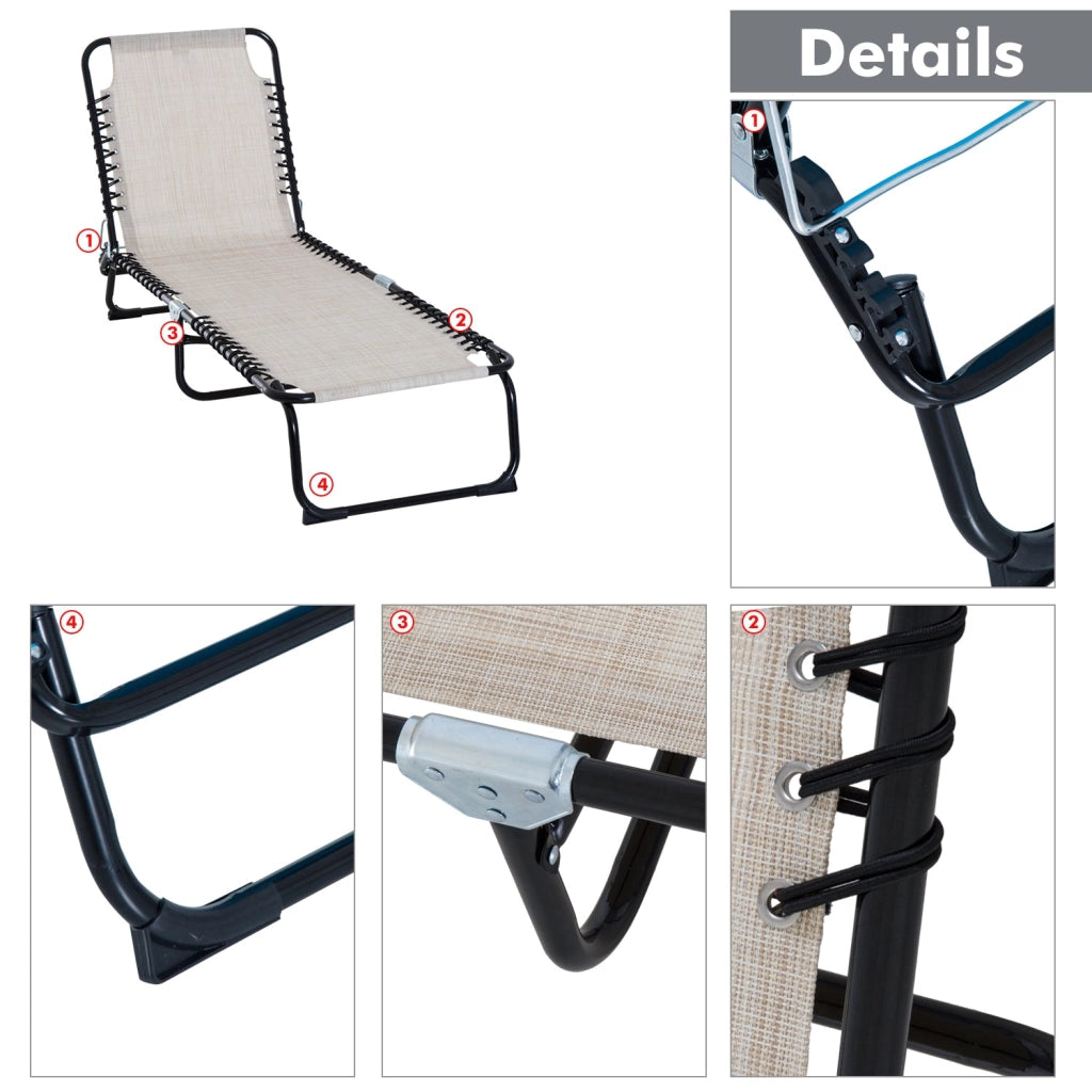 Lettino Prendisole Pieghevole da Giardino 197x58x26 cm in Acciaio e Tessuto Crema e Nero