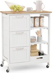Carrello di Servizio con 4 Ripiani, Scaffale da Cucina con Rotelle, Mobiletto Cucina Salvaspazio con 3 Grandi Cassetti, 67x37x83,5 cm, 2 Colori (bianco)
