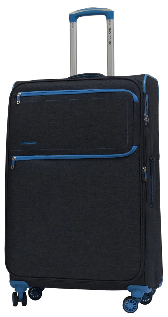 Set 3 Valigie Trolley Morbide in Poliestere 4 Ruote TSA Ravizzoni Nettuno Nere