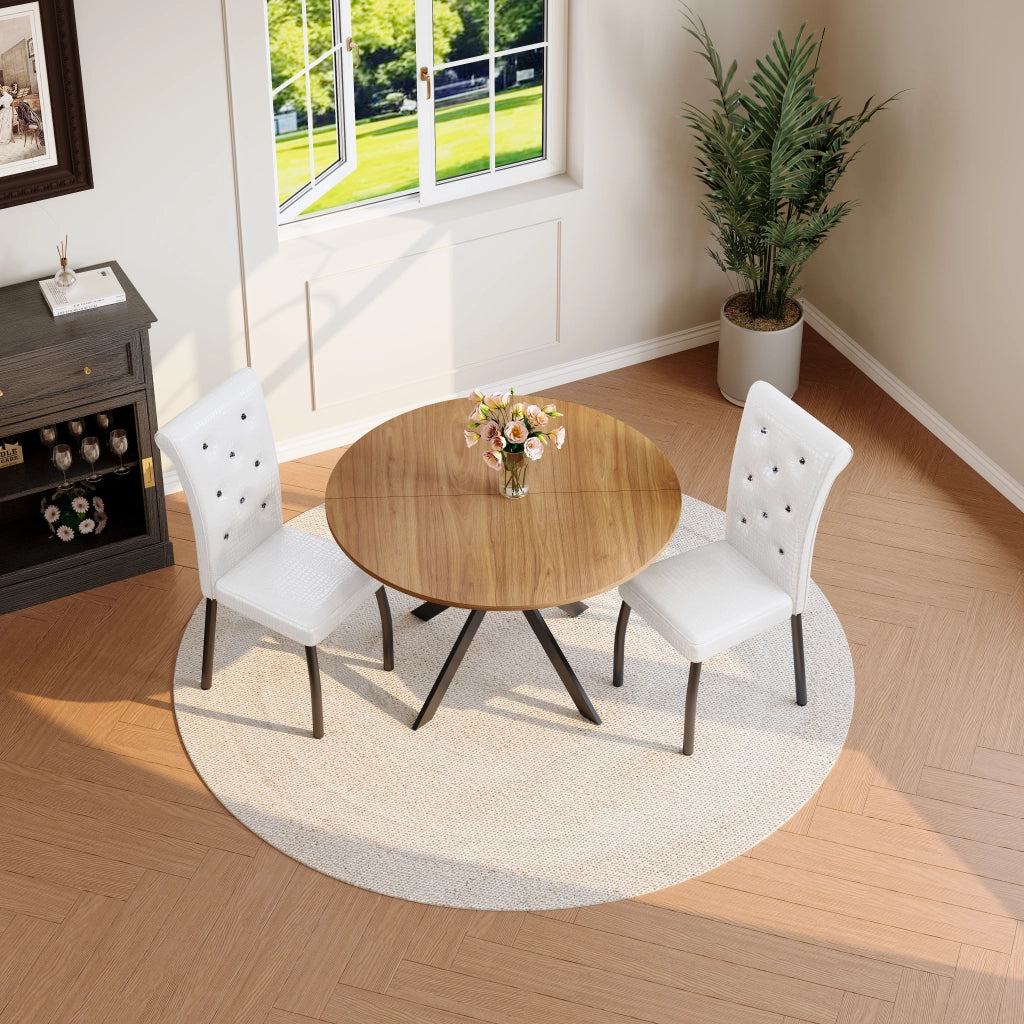 Sedie da Pranzo Set 2 Pezzi ¨C MINIMAL ¨C Bianco, Ecopelle con Bottoni e Gambe in Metallo