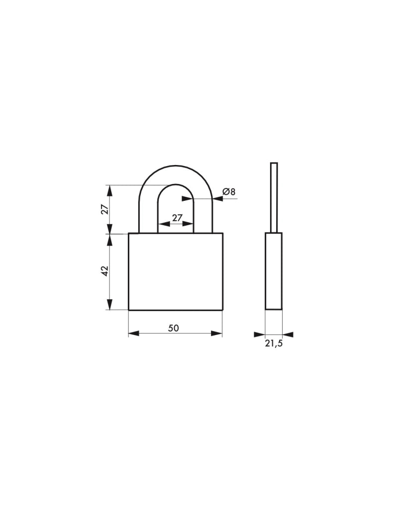 Lucchetto ovale 50 mm, arco in acciaio cementato, 3 chiavi – Serrurerie de Picardie