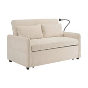 Divano Letto 2 Posti con Schienale Regolabile; USB; Supporto per Telefono e Tasche Laterali Beige