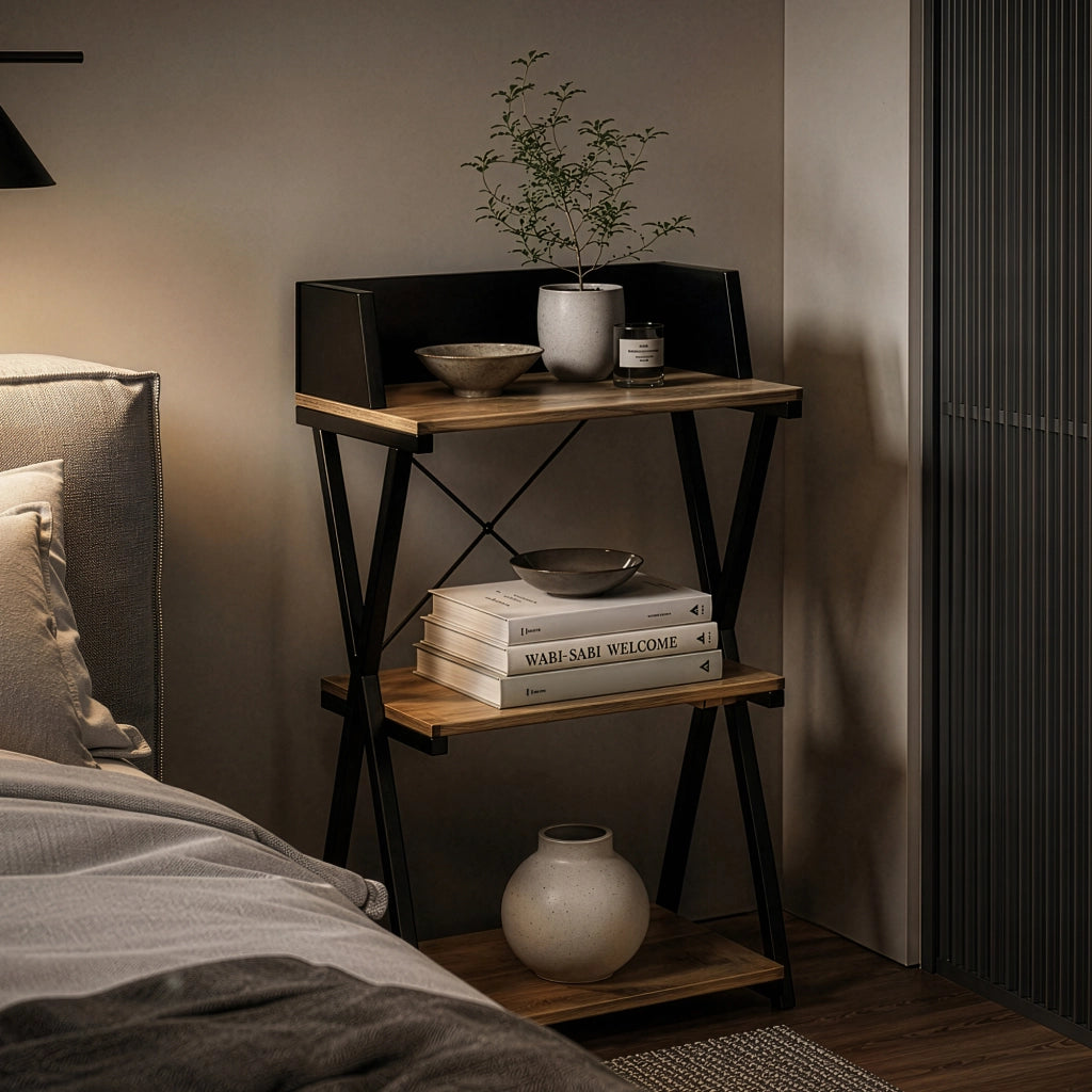 Scaffale da Terra Kappespoo Libreria a 3 Ripiani 84 x 50 x 30 cm - Nero/Effetto Rovere [en.casa]