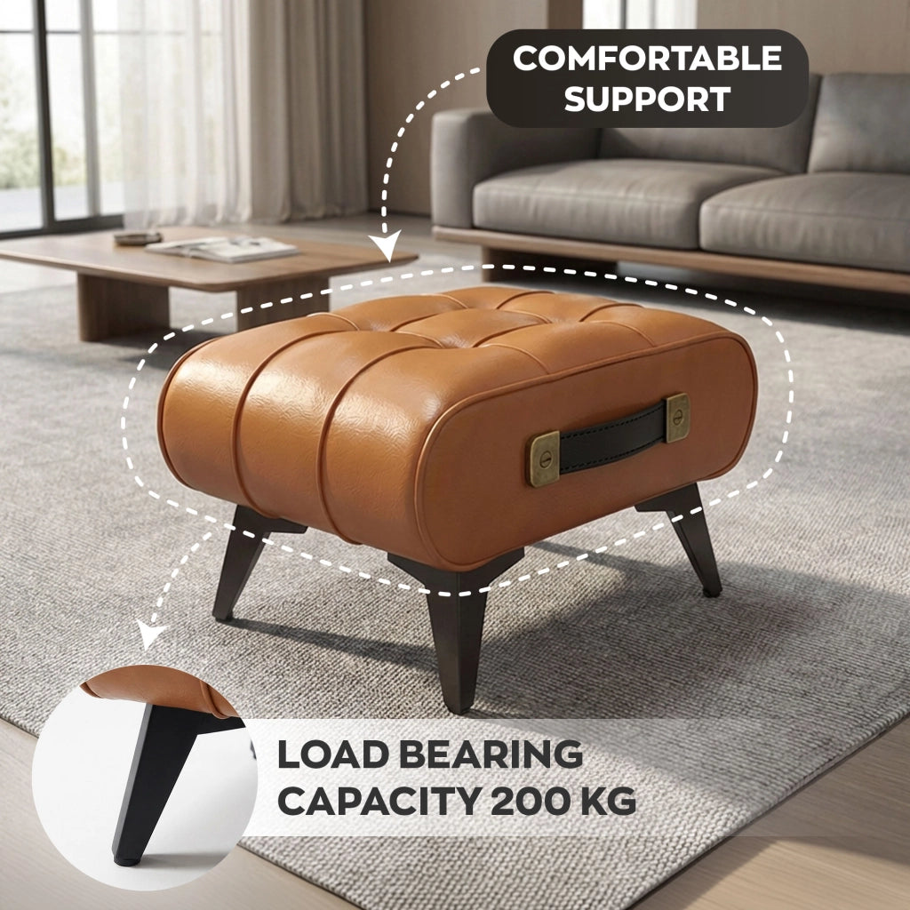 Kumo - Sgabello Pouf Ottomano Moderno 35,5x25x30 cm Poggiapiedi in Similpelle Cuoio