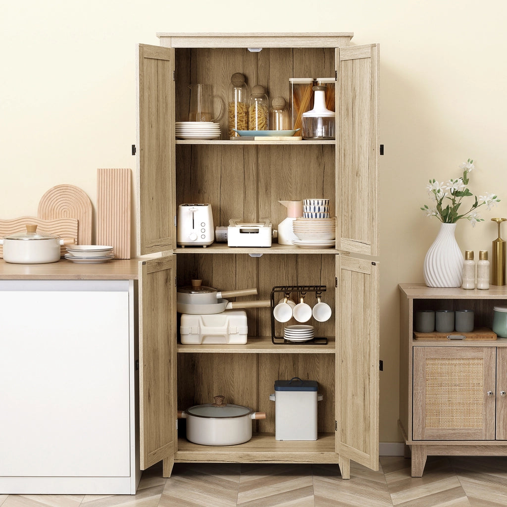Mobile Cucina a 4 Ante con Mensole Regolabili e Base Rialzata in Legno 80x40x182cm