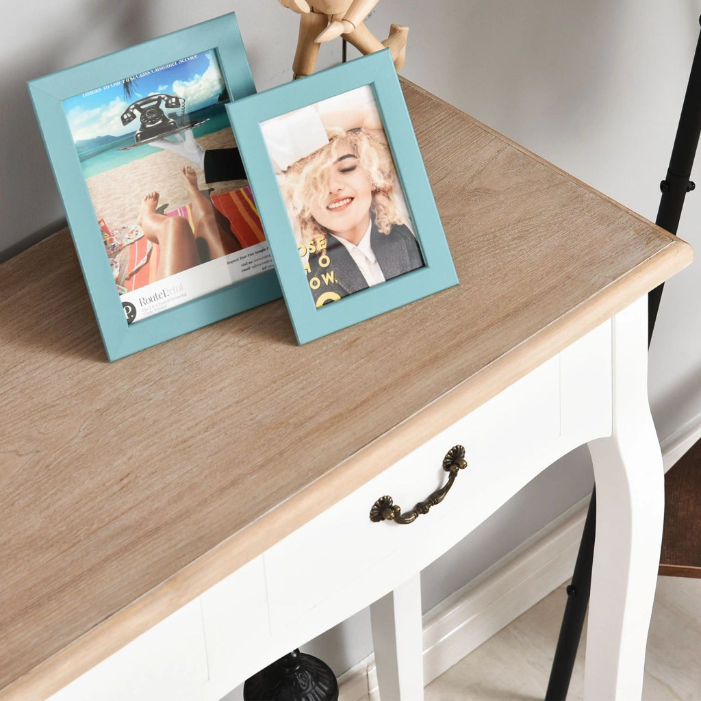 Tavolino con 2 cassetti design retr¨° ¨C zephmum ¨C bianco 87x34x78,5 cm