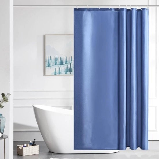 Douchegordijn in poliestere, impermeabile, lavabile, per bagno, con fondo pesante e 8 ganci, blu, 120 x 180 cm Misty Blue