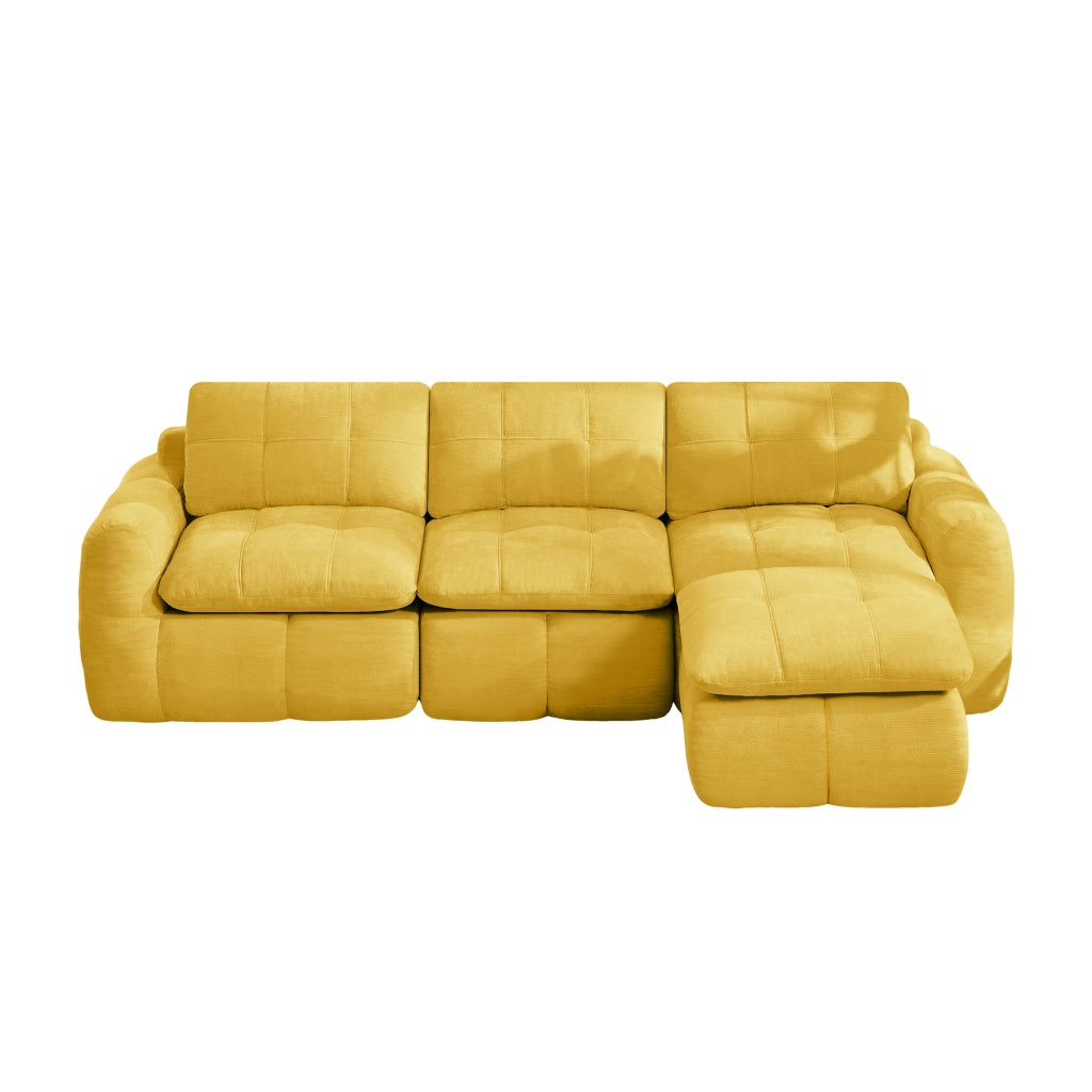 Divano modulare 3 posti - con chaise longue e pouf - per soggiorno - in chenille gialla