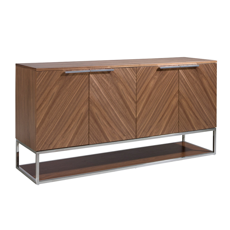 Credenza in legno noce e acciaio cromato