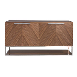 Credenza in legno noce e acciaio cromato