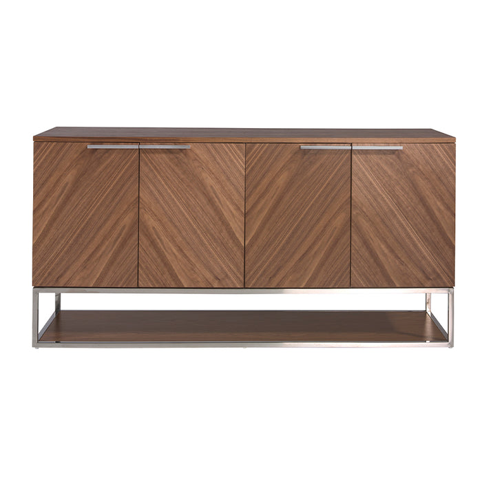 Credenza in legno noce e acciaio cromato