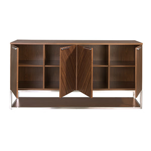 Credenza in legno noce e acciaio cromato