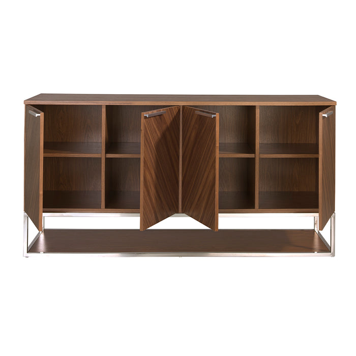 Credenza in legno noce e acciaio cromato