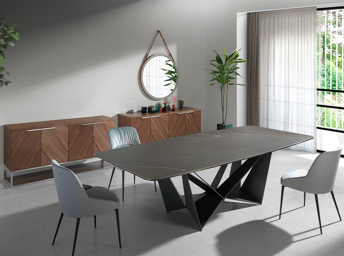 Credenza in legno noce e acciaio cromato