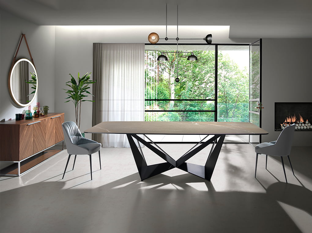 Credenza in legno noce e acciaio cromato