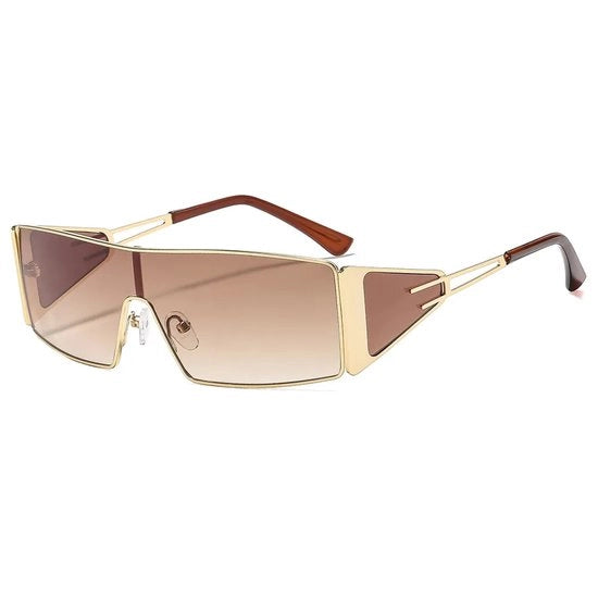 Zonnebrille per donne – Occhiali da sole a forma rettangolare con chiusura a cerchietto – Stile anni 2000 senza polarizzazione – Struttura in metallo non polarizzante