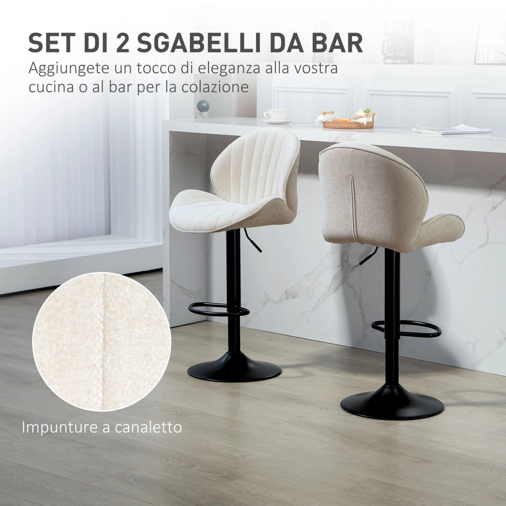 Sgabello Bar a Conchiglia con Poggiapiedi ¨C Zephmum ¨C Tessuto Ciniglia, Nero e Beige, 48x50x94-115 cm