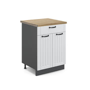 Mobiletto base per cucina Fame-Line Bianco rustico/Antracite 60 cm con cassetto, PL Rovere Vicco