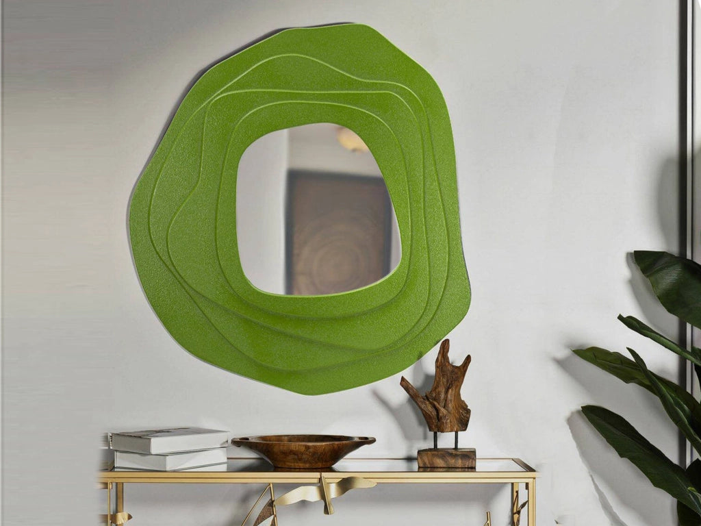 Specchio Brennero, Specchiera, Articolo d'arredo a muro, Decorazione con specchio, 90x4 h97 cm, Verde