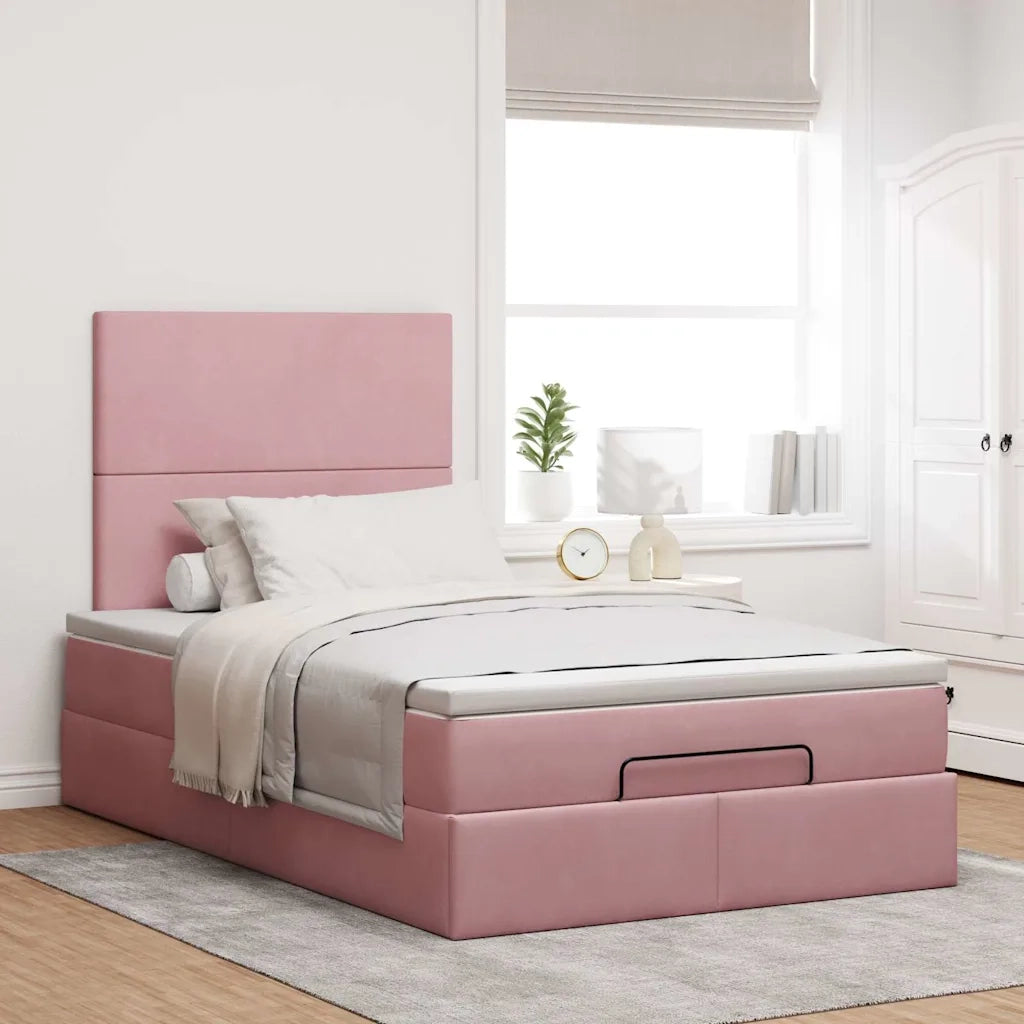 Struttura Letto Pouf con Materassi Rosa 120x190 cm Velluto 3313390