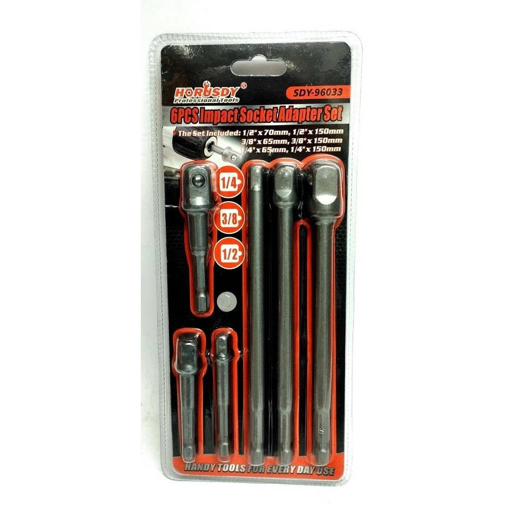 Trade Shop - Kit 6 Adattatori Chiavi A Bussola Quadrate Impatto Percussione 1/4-3/8-1/2" 96033 -