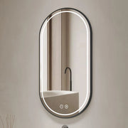 Specchio smart ovale anti-appannamento YJ-2004BL 90x60 con cornice nera in acciaio Inox satinato