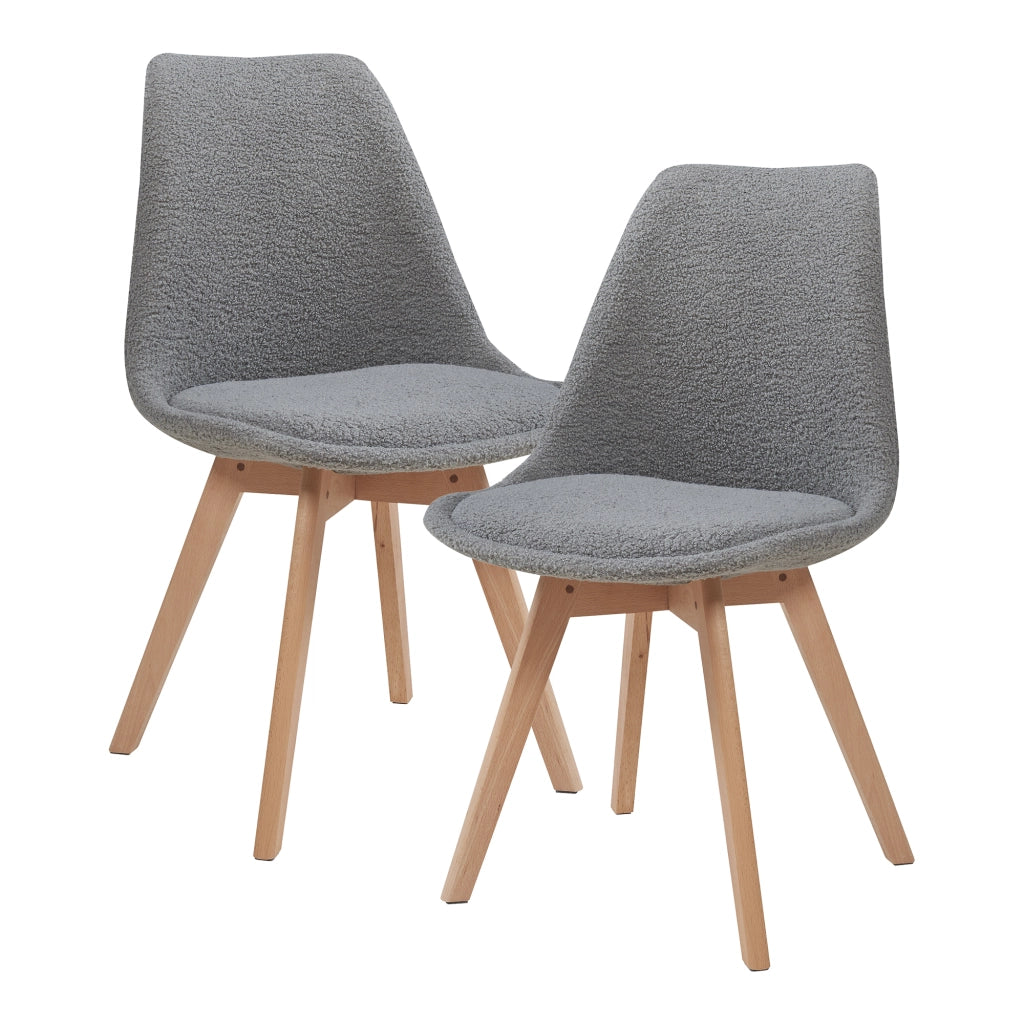 Set Fläten di 2 Sedie da Sala con Seduta Imbottita Rivestimento in Tessuto Bouclé Grigio [en.casa]
