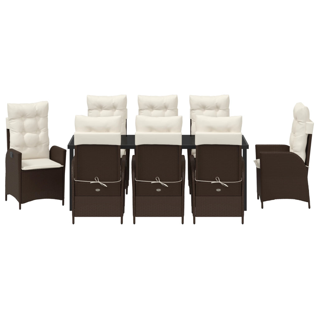 Set da pranzo da giardino 9 pezzi con cuscini marrone polyrattan
