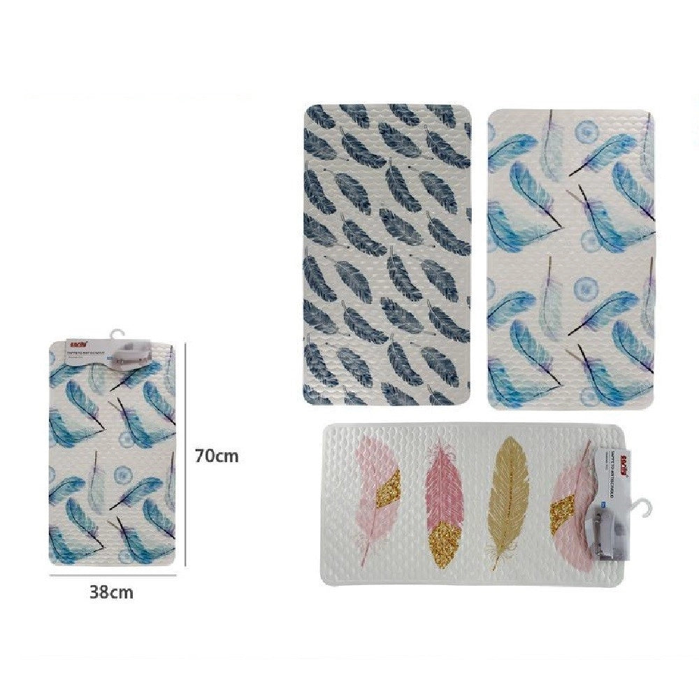 Trade Shop - Tappeto Tappetino Antiscivolo Per Bagno Arredo Fantasia Con Piume 38x70cm 59500 -