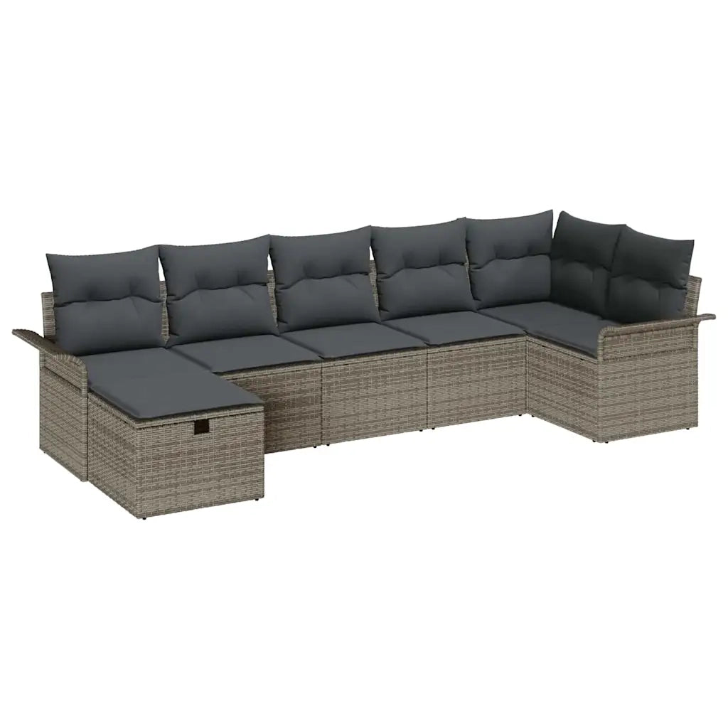 Set Divano da Giardino con cuscino 7 pcs Grigio Poly Rattan
