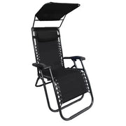 Trade Shop - Sedia Sdraio Con Parasole In Textilene Reclinabile Pieghevole Con Poggiatesta 483015 - Nero