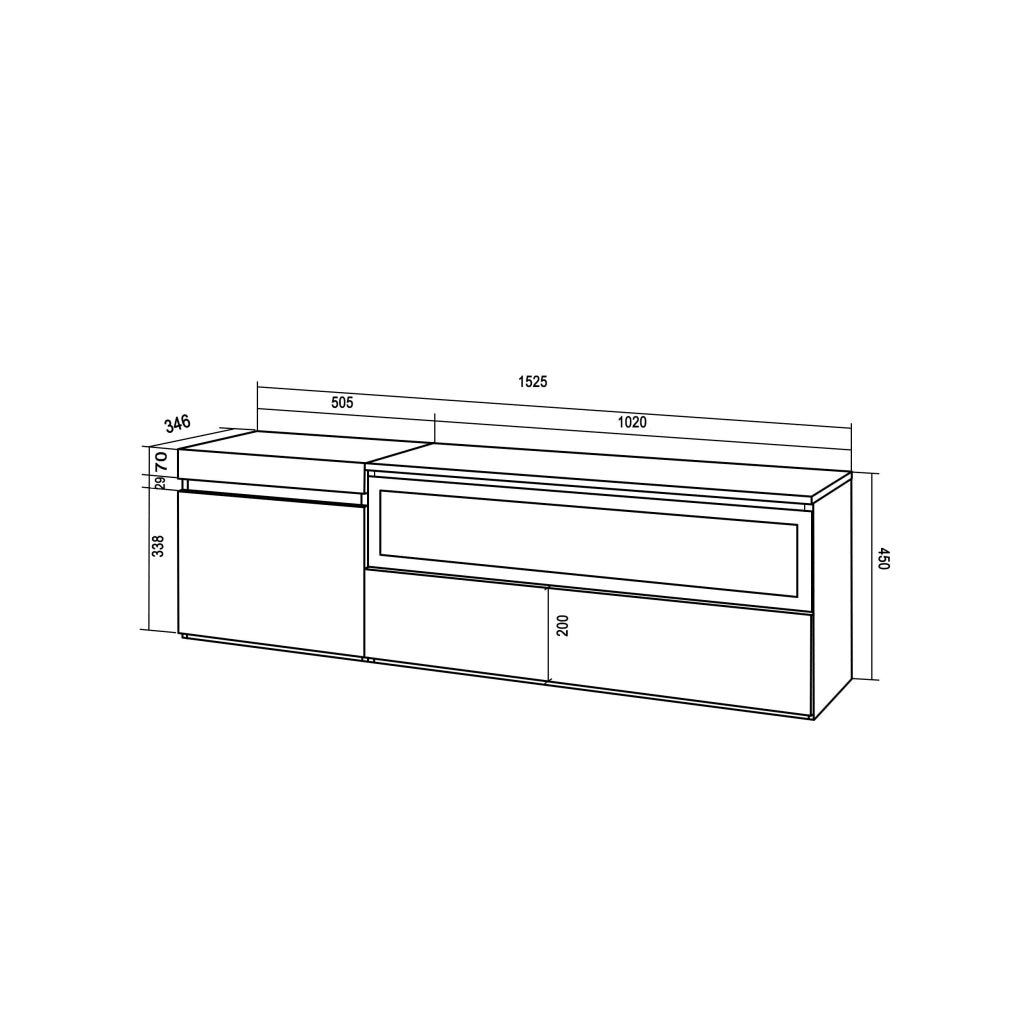Mobile TV Soggiorno, 150x35x45cm, Per TV fino a 65", Camino elettrico, da appendere, grigio cemento RF2474